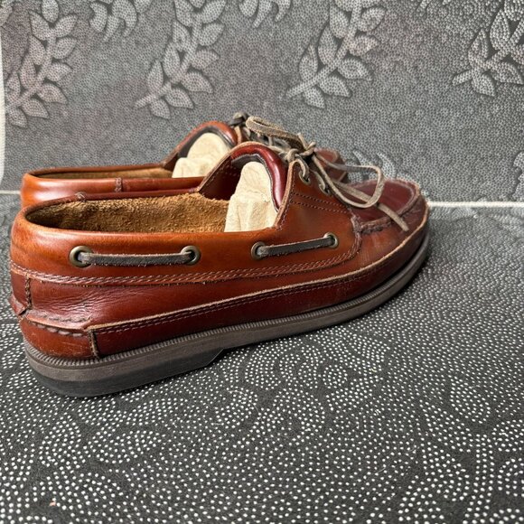Vintage Bass Mens Leather Boat Shoes Size 9W Brown - Picture 4 of 8